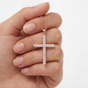 Collier pendentif classique en forme de croix de Jésus avec diamants, en argent sterling 925, lien luxueux, cadeau religieux pour fiançailles, mariage, mode quotidienne - Product Image 1