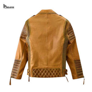 Chaqueta de Cuero Amarilla Personalizada para Hombre, Estilo Motero Casual, Resistente al Viento, Ropa de Calle, Proveedor al por Mayor - Product Image 2