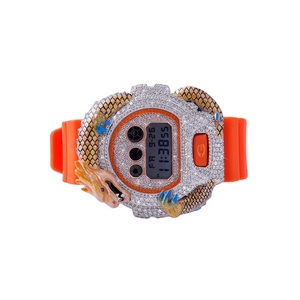 Luxury Round Dial Analog Half Iced Out Moissanite Diamond <b>Watch</b> with Unique Design Glass Crystal Metal <b>Case</b> Rubber Band - Product Image 1