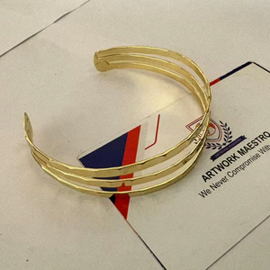 Artisanal Hammered Emossed Brass Metal Worked Gold Plated Size Free <b>Adjustable</b> Unisex New Design Hot selling Cufflink <b>Bracelet</b> - Product Image 1