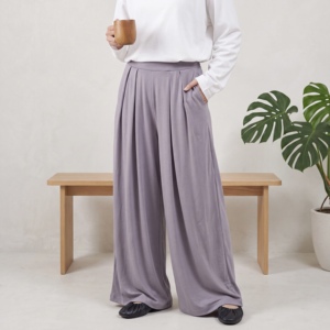 Pantalon large taille haute élastique pour femme grande taille, couleur unie, style minimaliste d'été - Product Image 5