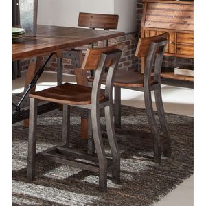 Set da Pranzo Rustico Marrone e Grigio Canna di Fucile 7 Pezzi, Tavolo Alto e 6 Sedie, Design Industriale in Legno per Sala da Pranzo - Product Image 4