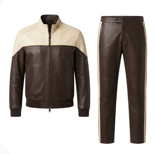 Contemporary Leather Outfit For Men Including <b>Zip</b> <b>Up</b> <b>Jacket</b> And Matching Trousers Designed For Casual Streetwear - Product Image 1