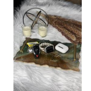Modern Luxury Resin Serving Tray with Gold Leaf Hexagon Shape Polished Finish Dishwasher Safe Multifunction for Table Use - Product Image 3