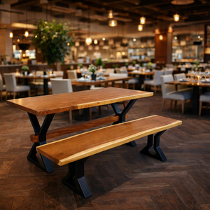 Ensemble table et banc en bois de Suar naturel, style rustique moderne, qualité supérieure, bord brut, mobilier en bois écologique et durable pour entrée et salle à manger - Product Image 5
