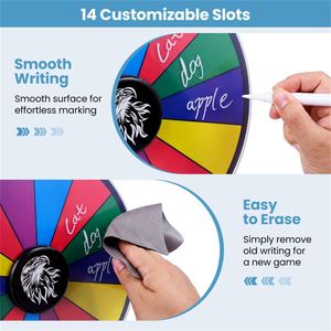 Rueda de la Fortuna Giratoria Multicolor Personalizable de 14 Ranuras con Soporte Plegable y Tablero Reutilizable para Eventos y Juegos - Product Image 5