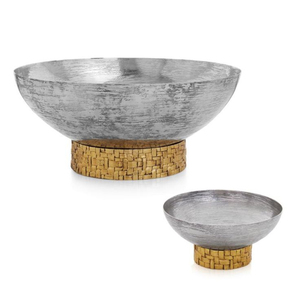 Modern Handmade Metal Bowl Polished Silver With Woven Base Decorative Luxury Serving Bowls For Table Centerpiece From India - Product Image 1