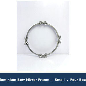 <b>Silver</b> Cast Metal Wall <b>Mirror</b> <b>Frame</b> Four Ribbon Bows Decorative Aluminium Wood Bow <b>Mirror</b> for Nursery Dressing Room Home Decor - Product Image 3