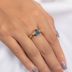 18K Gold Three Stone Sapphire and <b>Diamond</b> <b>Ring</b> for Women - Product Image 6