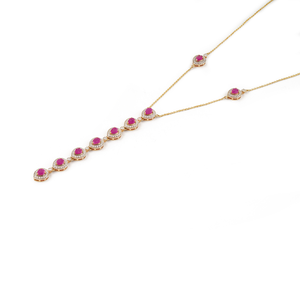 Elegante Collar Lariat en Forma de Y con Halo de Rubíes y Diamantes en Oro Amarillo de 14K, Diseño Clásico y Moderno, Joyería para Mujer, Proveedor de Joyería para Bodas - Product Image 5