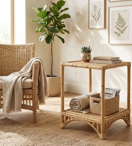Natural Rattan Woven 2 Tier Side <b>Table</b> Rattan <b>End</b> <b>Table</b> with Open <b>Storage</b> Shelf for Living Room Bedroom Home Decor from Vietnam - Product Image 4