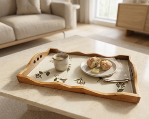 Plateau en bois émaillé fait main avec bord ondulé, impression personnalisée, plateau de service durable, vaisselle de table, prix d'usine en gros - Product Image 5