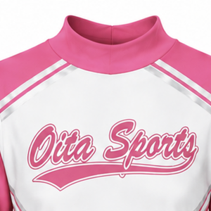 Pink <b>White</b> Sublimated Cheer <b>Long</b> Sleeve Uniform Set Pleated <b>Skirt</b> Team Athletic Sportswear Training Practice Performance - Product Image 4