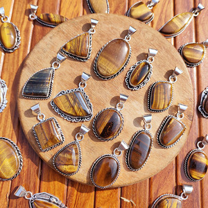 Collar de latón plateado con colgante de ojo de tigre natural, hecho a mano, con engaste de bisel de piedras preciosas, estilo bohemio, para mujer, boda, venta al por mayor - Product Image 6