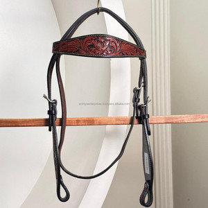 Custom Western Horse Headstall Rich Brown Hand Tooled cuero de vaca banda para cejas con correas ajustables y diseño de tallado floral - Product Image 5