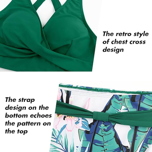 Ensemble bikini torsadé vert à col en V profond, motif floral, taille haute, deux pièces, maillot de bain, tenue de plage, le plus vendu - Product Image 5