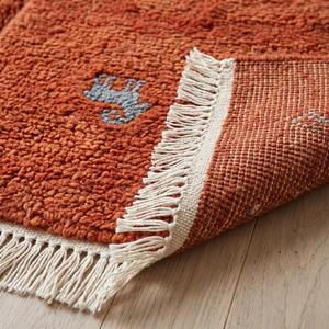 Premium Rust Red Hand Knotted Wool Area Rug Minimalist Floral Flat Pile Luxury Decorative Carpet with Fringe Tassels - Product Image 6