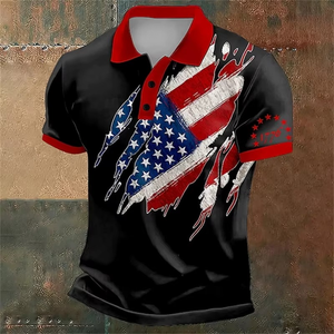 Chemises polo pour hommes avec drapeau américain, manches courtes, style athleisure, pour tous les jours, imprimées, pour le golf - Product Image 4