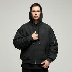 Chaqueta Bomber con Capucha para Hombre, Cierre de Cremallera, Color Sólido Informal, para Otoño, Corte Regular, Material de Poliéster Tejido - Product Image 1