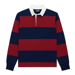 Camiseta de Rugby Unisex de Manga Larga, Color Granate con Rayas Amarillas, Cuello Blanco, Transpirable - Product Image 6