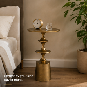 Antique <b>Gold</b> Metal Round Accent <b>Side</b> <b>Table</b> with Tiered Pedestal Design,Decorative End <b>Table</b> for Living Room Bedroom & Home Decor - Product Image 2