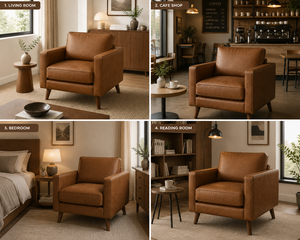Mid Century Cognac Leather Armchair Modern Living Room Lounge Chair Comfortable Single <b>Sofa</b> Chair for Home Hotel Lobby - Product Image 5