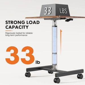 Adjustable Height Mobile Laptop <b>Desk</b> with Lockable Wheels <b>Rustic</b> Brown MDF for Home Office - Product Image 5