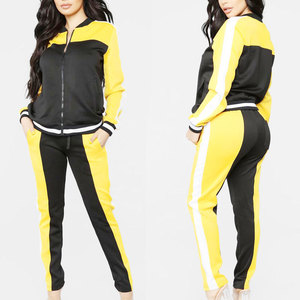 Ensemble de survêtement pour femmes, couleur contrastée, coupe régulière, poches latérales, col rond, style sportif, vêtements d'automne, spandex, polyester - Product Image 3