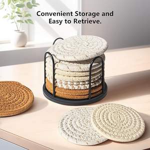 Ensemble de 8 sous-verres pour boissons, bière, café, sous-verres absorbants en coton tissé 4 couleurs avec support - Product Image 2