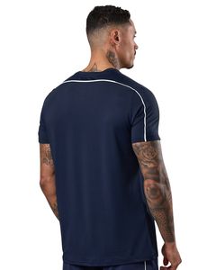 Mens <b>Navy</b> Blue Piped Athletic T Shirt Casual Short Sleeve Crew Neck Sportswear Lightweight Breathable Gym Training Tee for Men - Product Image 2