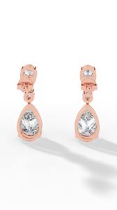 Boucles d'oreilles pendantes modernes à double breloque avec combinaison de pierres rondes et en forme de poire, en or 14 carats, bijoux fins de luxe, fournisseur en gros - Product Image 2