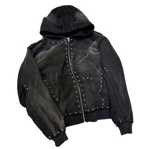 OEM personnalisé Sunfaded fermeture éclair français éponge Streetwear fonctionnel acide lavage hommes fermeture éclair Rivet lourd strass à capuche - Product Image 1