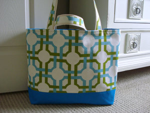 Women's <b>Canvas</b> <b>Tote</b> Bag with Geometric Pattern Blue Green White Two Handles Open Top Fashion Shopping Bag All Seasons - Product Image 1
