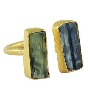 Pierre brute Kyanite & préhnite!! Bague en argent Sterling 925 plaqué or - Product Image 1