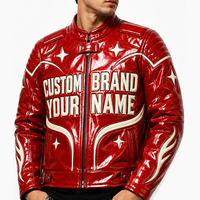Blouson Bomber en Cuir Rouge Personnalisé avec Patch de Marque, Poignets à Rayures Côtelées, Veste Unisexe Décontractée Streetwear, Fabricant en Gros OEM