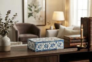 กล่องเครื่องประดับงานฝีมือลายดอกไม้โมร็อกโกแบบเป็นมิตรกับสิ่งแวดล้อม ตกแต่งด้วยกระดูกฝังลายดอกไม้ สำหรับเก็บของตกแต่งบ้าน ตกแต่งโต๊ะ ของขวัญปีใหม่ - Product Image 4