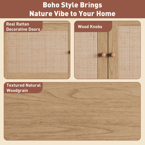 ตู้วางทีวีไม้สไตล์โมเดิร์นสำหรับทีวีขนาด 65 75 85 นิ้ว ตู้วางทีวีสไตล์โบโฮพร้อมลิ้นชักเก็บของแบบเปิด ตู้คอนโซลสำหรับอุปกรณ์สื่อ - Product Image 4