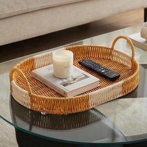 <b>Set</b> Of 3 Minimal Rattan Trays Perfect For Stylish Coffee <b>Serving</b> Snack Display Garden Use And Vanity Organization From India - Product Image 2