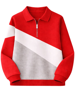 Sudadera de Mujer Roja con Estampado y Bordado, Cierre de Cremallera, Forro Polar, Cuello Redondo, Manga Larga, Tejido de Algodón, para Otoño e Invierno - Product Image 1