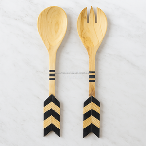 ชุดช้อนและส้อมตักสลัดไม้เซิร์ฟเวอร์สลัดทันสมัยชุดเซ็ตสลัดด้ามยาวสำหรับผสม - Product Image 1
