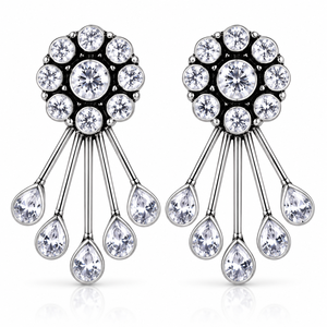 Oxidized Silver Zircon Flower Design Multi Gemstone Dangle Drop Earrings Wholesale Handmade Designer for Women Bulk Supplier - Product Image 1