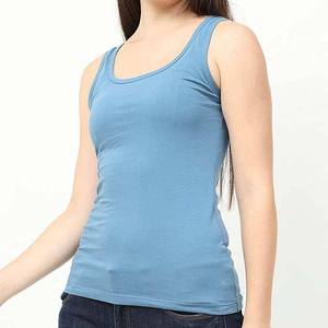 Women Solid Color Knitted Tank <b>Top</b> Scoop Neck Casual Style 100% Cotton Regular Length - Product Image 5