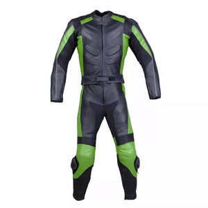 Traje de Motociclismo de Cuero para Hombre, Color Negro y Verde, con Bloques de Color, Manga Larga, Equipo de Protección para Conducir - Product Image 4