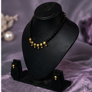 Gold Plated Brass Black Beaded Necklace and Stud Earring Set Classic Geometric Jewelry <b>Gift</b> for <b>Wedding</b> Party KOTTRAVAI - Product Image 2
