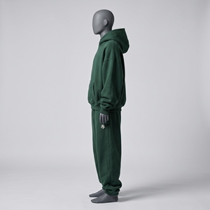 Conjunto de sudadera y pantalón de chándal extragrande Evergreen para hombre, color crema con letras arqueadas, sudadera con capucha verde lisa y pantalón de chándal ancho, conjunto de dos piezas. - Product Image 4
