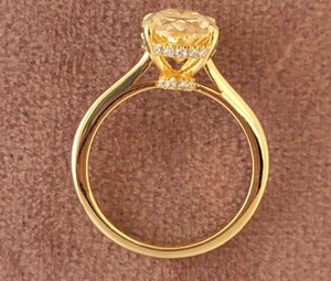 Canary Yellow Oval Brilliant Cut <b>Cz</b> Diamond <b>Ring</b> Four Claw Prong Double Hidden Halo Solid Gold Birthstone Jewelry for Women - Product Image 5