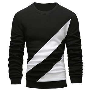 Sweat-shirt tricoté à col rond pour homme, coupe ajustée, color block, décontracté, manches longues, design à rayures diagonales noir et blanc, collection automne - Product Image 4