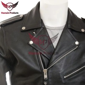 Veste en cuir véritable noir pour homme, coupe ajustée, style motard, asymétrique, avec ceinture, en cuir de vachette, vêtement d'extérieur classique et tendance sur mesure - Product Image 3