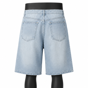 Shorts en jean baggy personnalisés pour hommes, style streetwear, 100 % coton biologique, écologiques, longueur genou, bleu clair, marque privée - Product Image 2