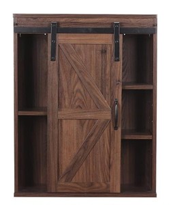 Wall Mounted Wooden Bathroom <b>Cabinet</b> <b>Rustic</b> Farmhouse Style 3 Shelf Storage with Metal Handle and Open Display - Product Image 5